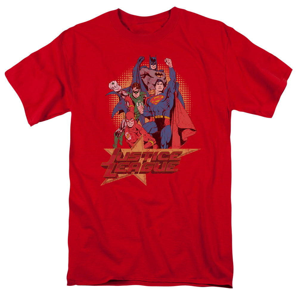 Justice League Raise Your Fist Mens T Shirt Red Officially Licensed