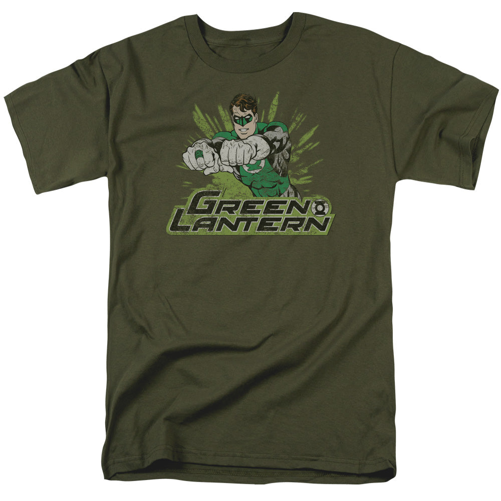 Green Lantern Rough Distress Mens T Shirt Military Green Officially Licensed