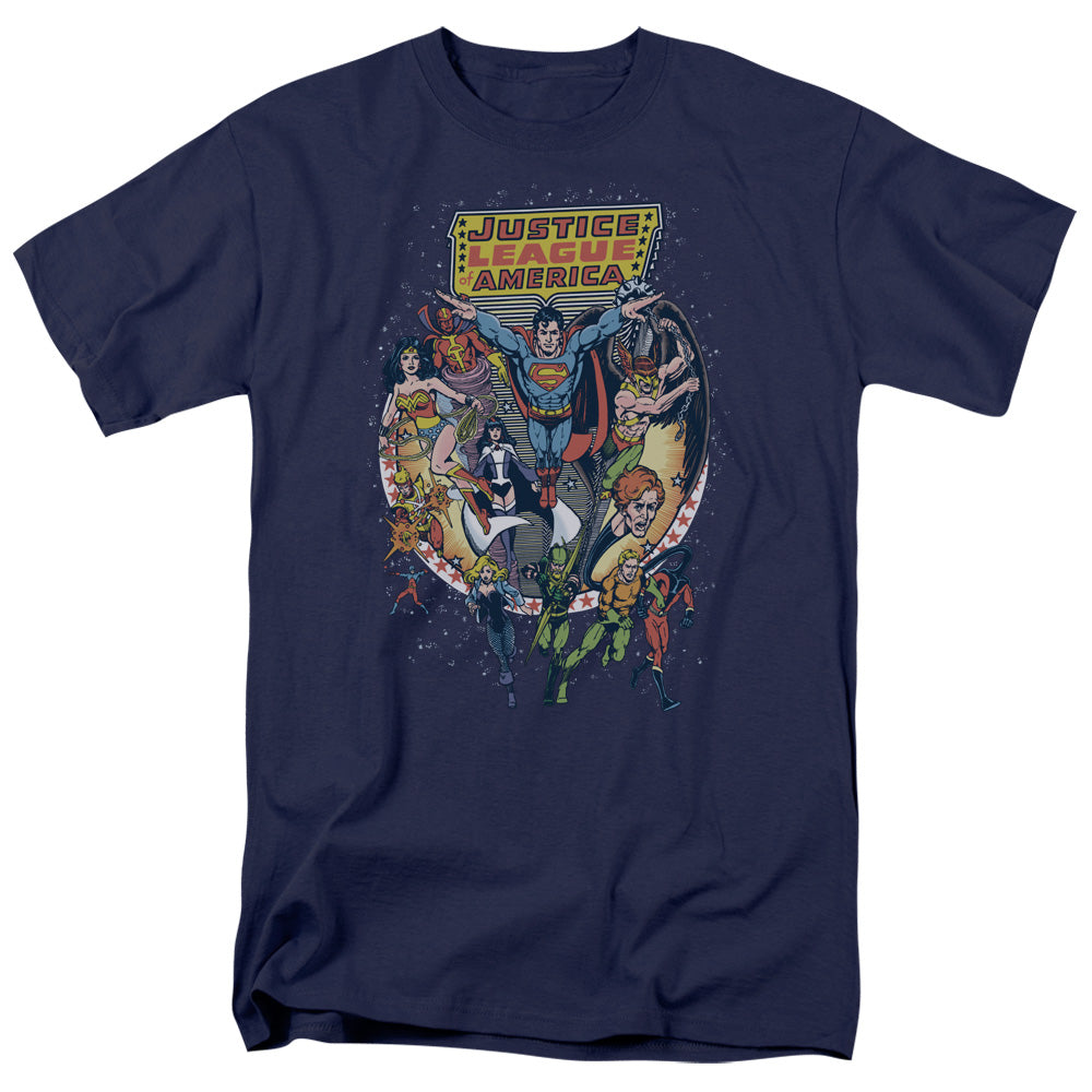 Justice League Star Group Mens T Shirt Navy Blue Officially Licensed