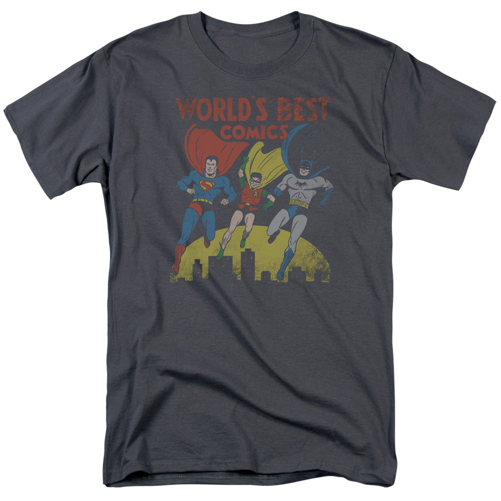 Justice League Worlds Best Comics Mens T Shirt Charcoal Officially Licensed