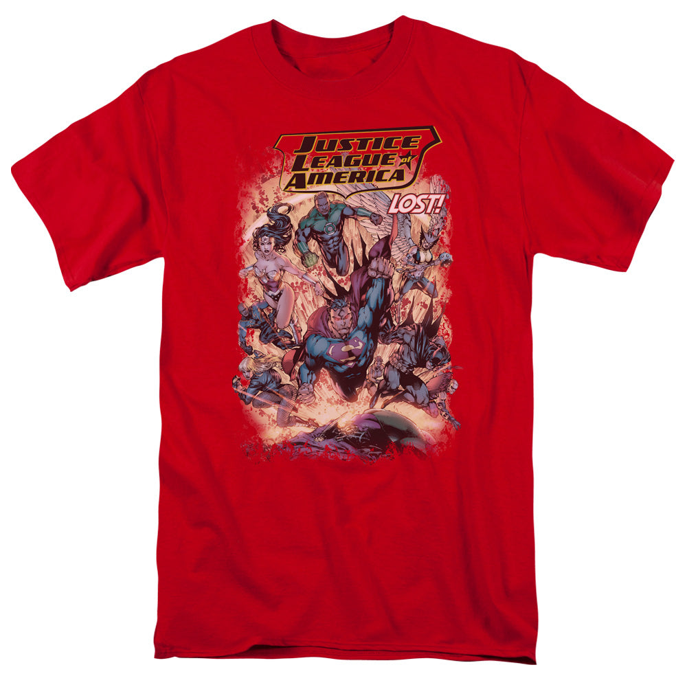 Justice League Lost Mens T Shirt Red Officially Licensed