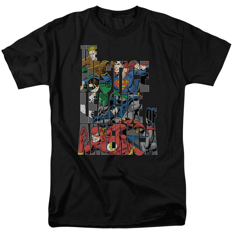 Justice League Lettered League Mens T Shirt Black Officially Licensed