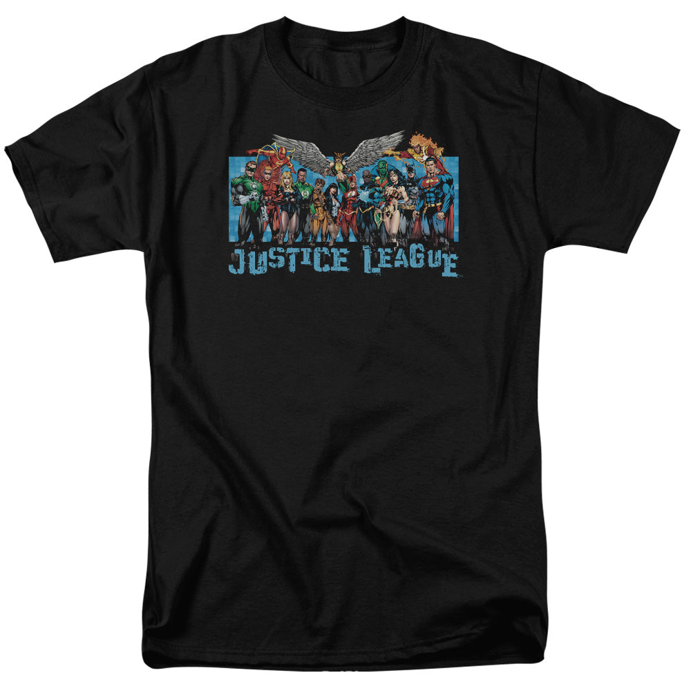 Justice League League Lineup Mens T Shirt Black Officially Licensed
