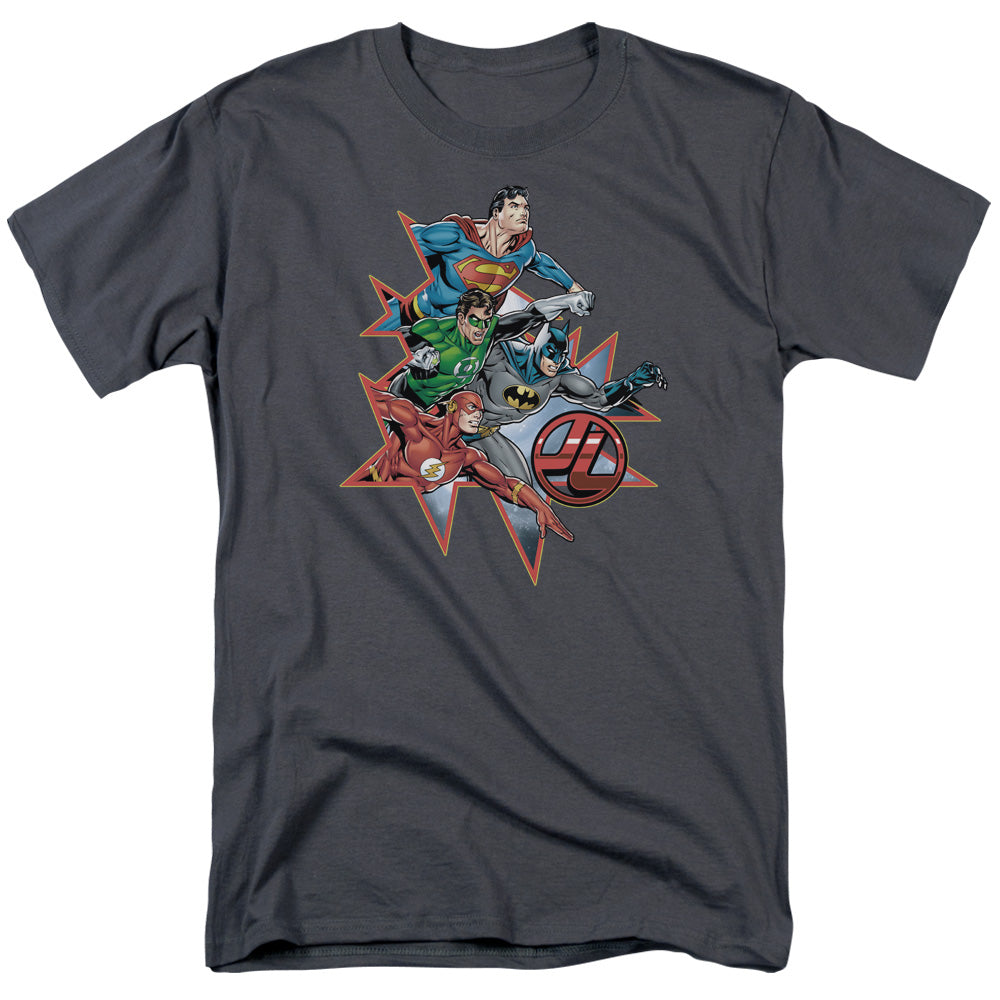 Justice League Starburst Mens T Shirt Charcoal Officially Licensed