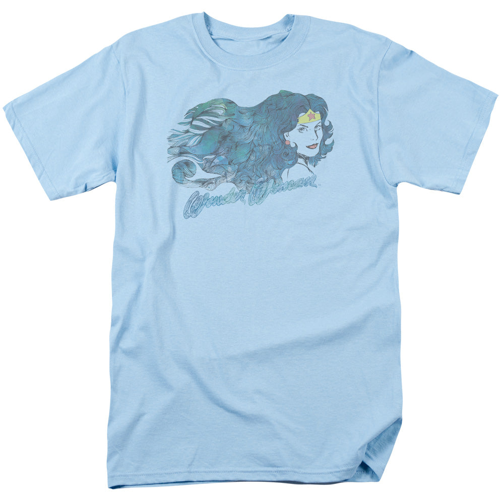 Wonder Woman Watercolor Hair Mens T Shirt Light Blue Officially Licensed