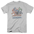 Justice League Four Against Crime Mens T Shirt Silver Officially Licensed