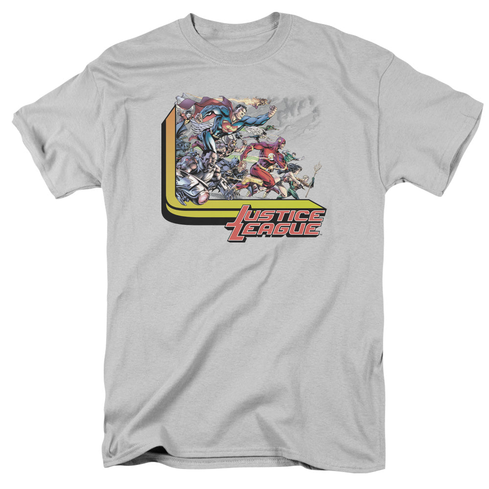 Justice League Ready to Fight Mens T Shirt Silver Officially Licensed