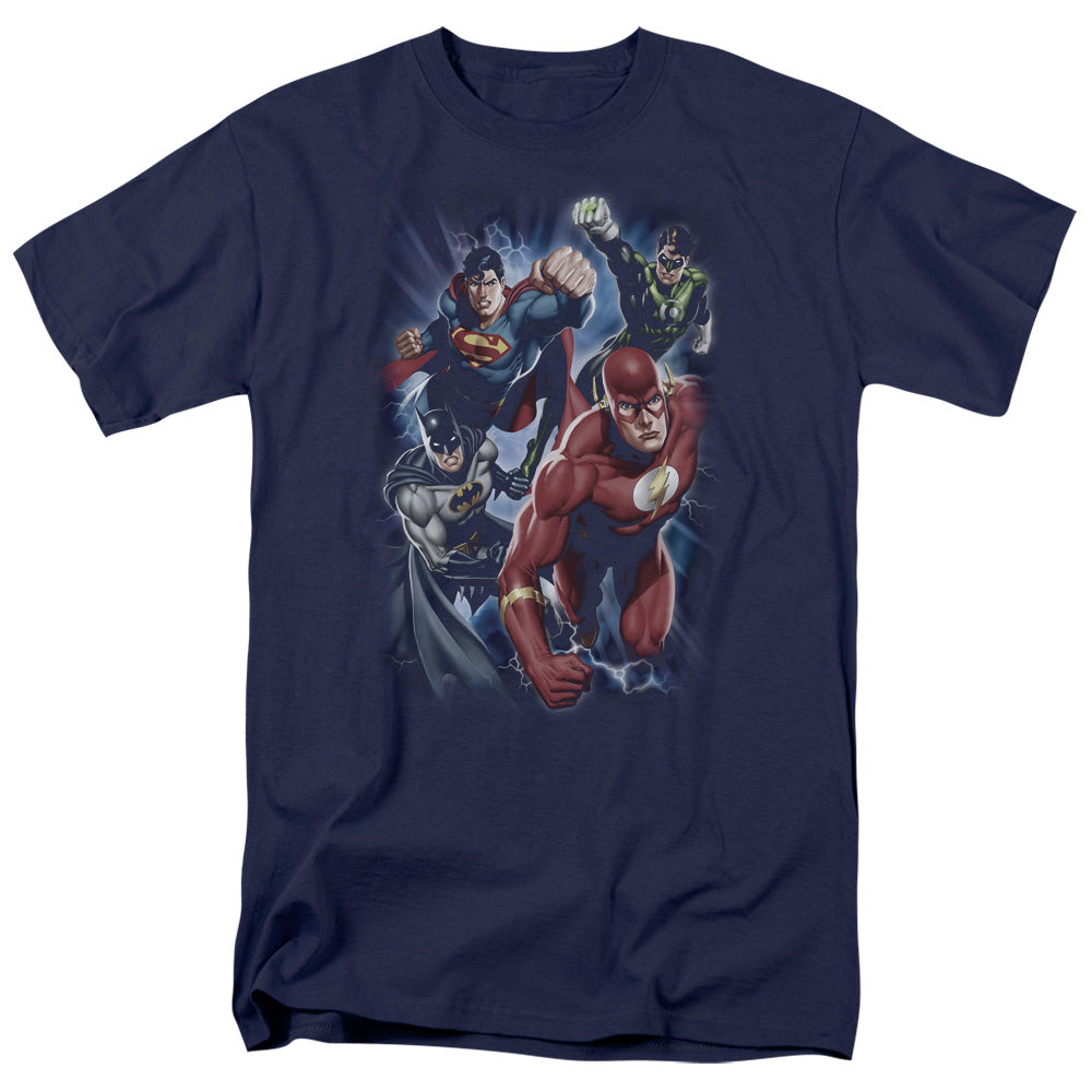 Justice League Storm Chasers Mens T Shirt Navy Blue Officially Licensed