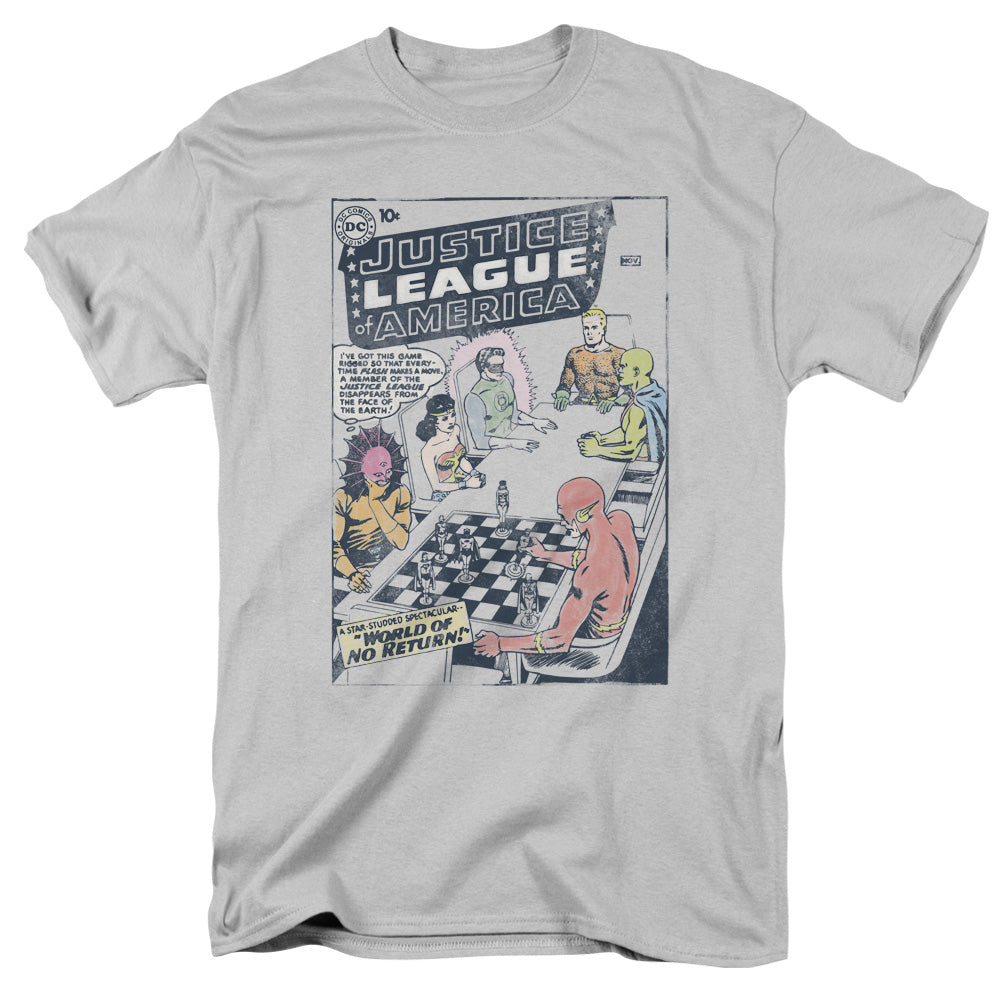 Justice League World of No Return Mens T Shirt Silver Officially Licensed