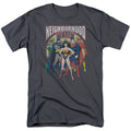 Justice League Neighborhood Watch Mens T Shirt Charcoal Officially Licensed