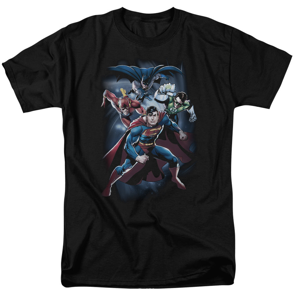 Justice League Coic Crew Mens T Shirt Black Officially Licensed