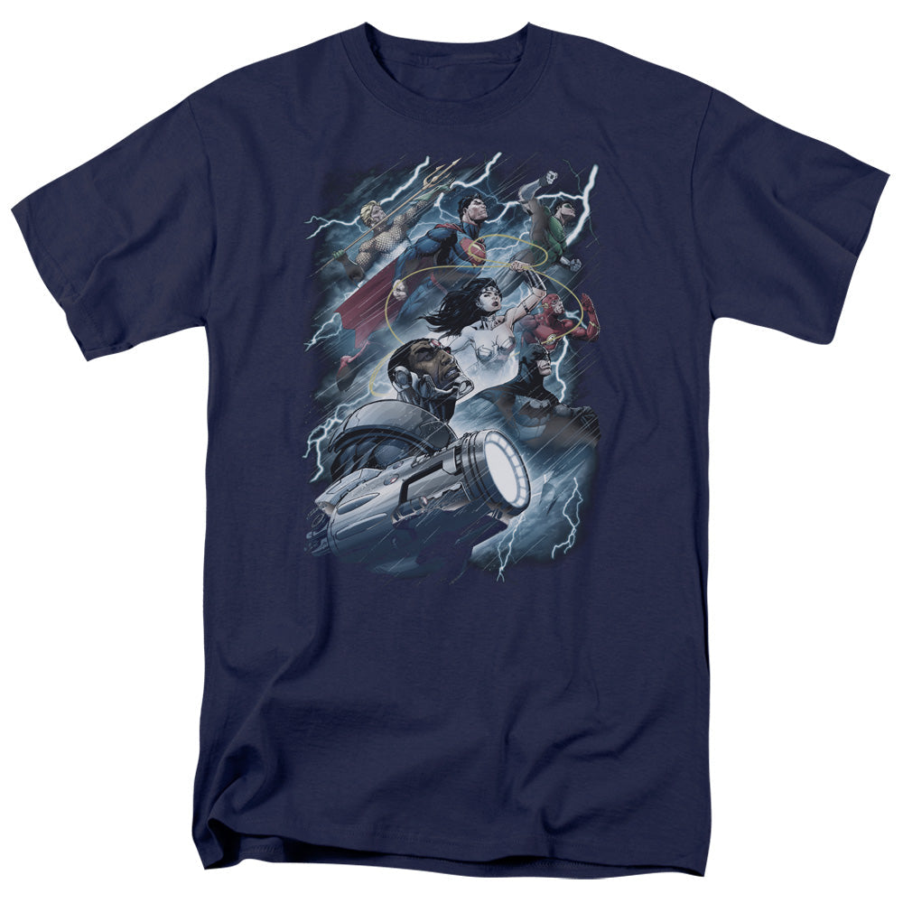 Justice League Ride the Lightening Mens T Shirt Navy Blue Officially Licensed