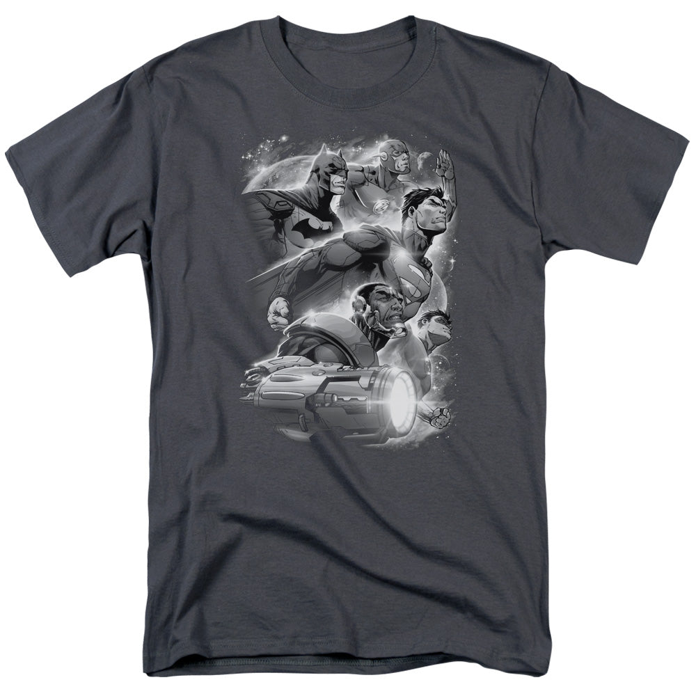 Justice League Atmospheric Mens T Shirt Charcoal Officially Licensed