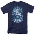 Justice League Burst Mens T Shirt Navy Blue Officially Licensed