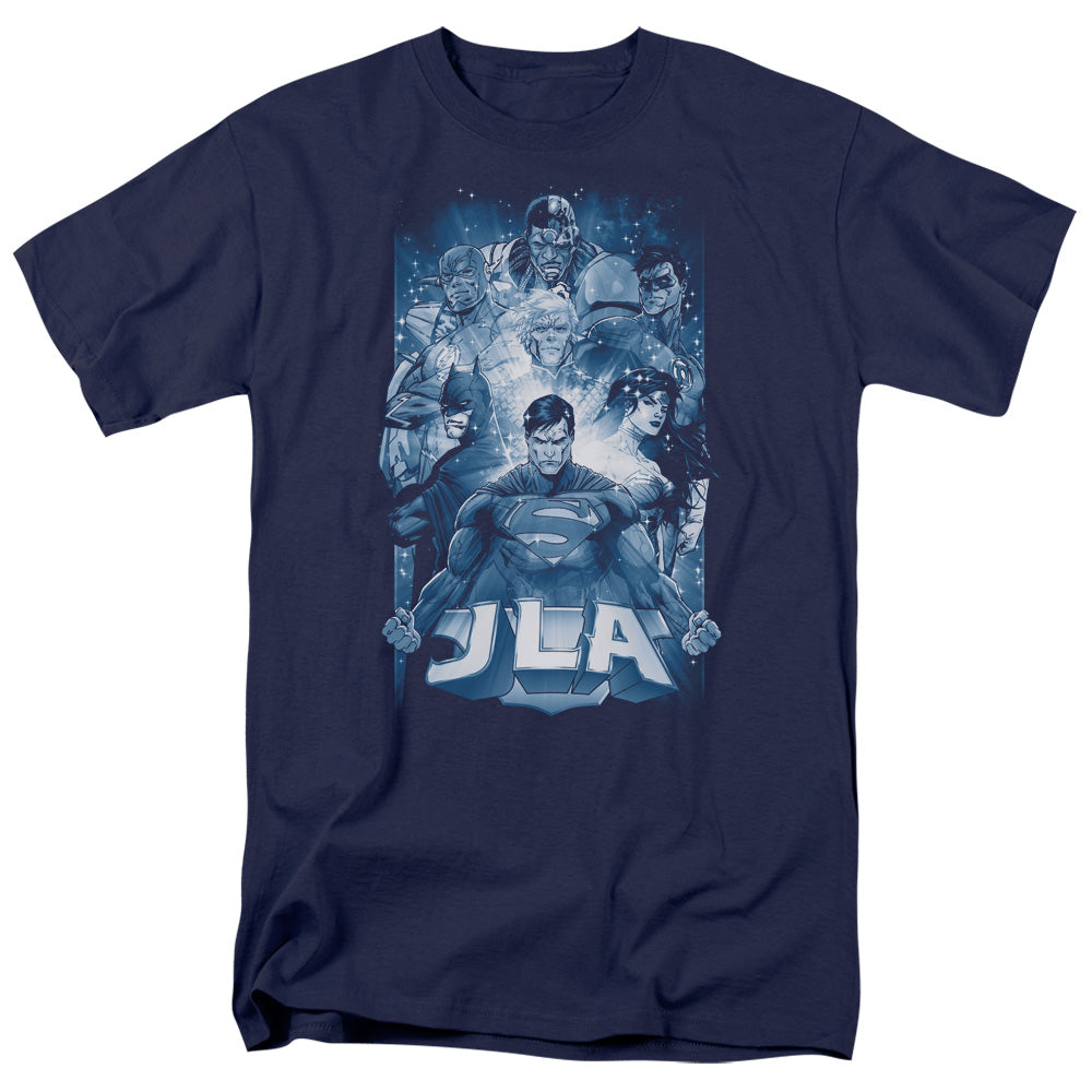 Justice League Burst Mens T Shirt Navy Blue Officially Licensed
