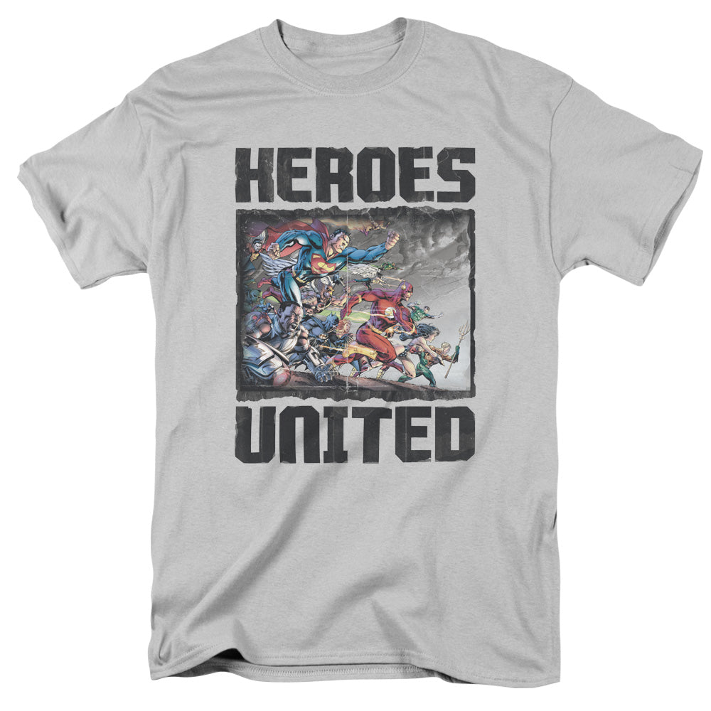 Justice League the Charge Mens T Shirt Silver Officially Licensed