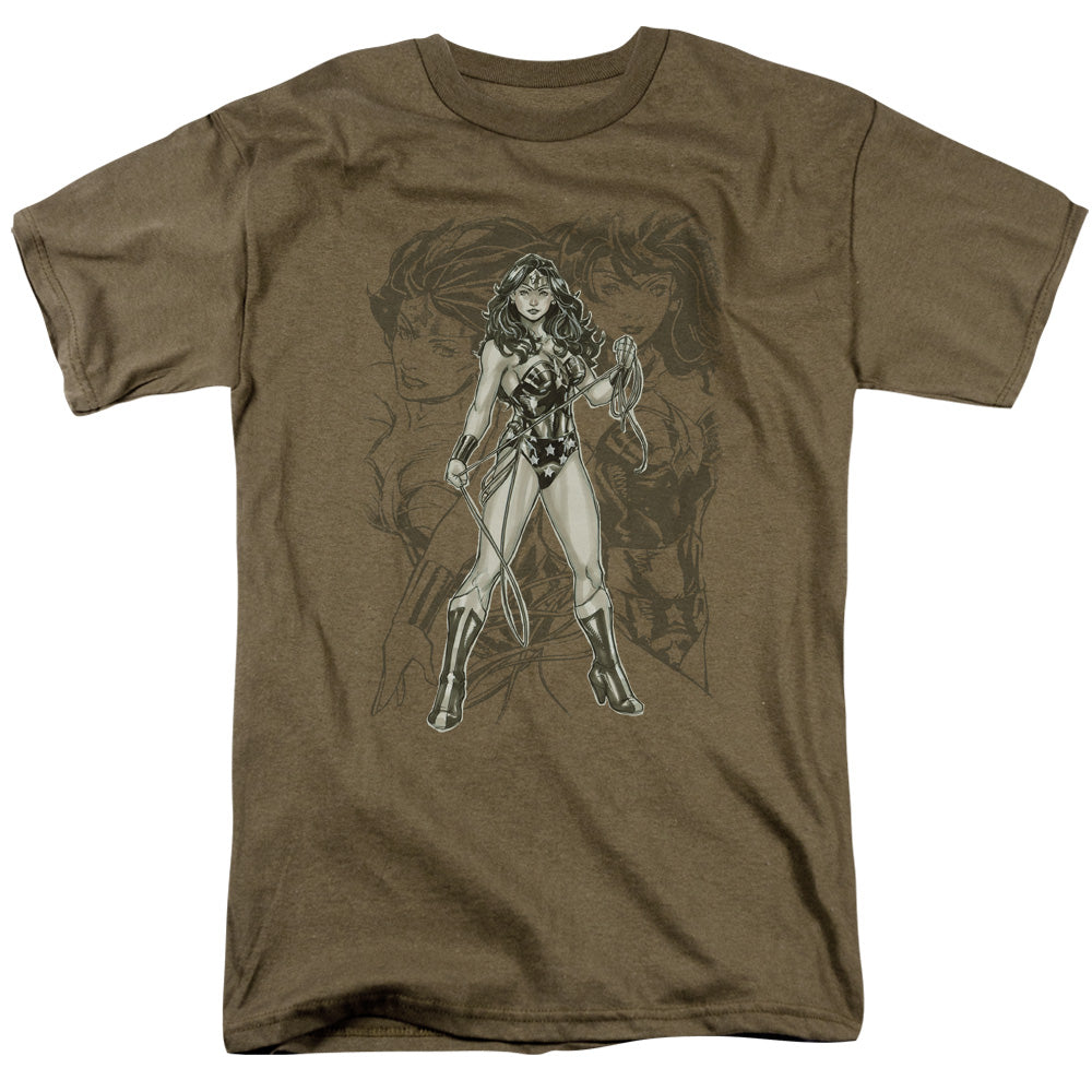Justice League Wonder Woman Sketch Mens T Shirt Safari Green Officially Licensed
