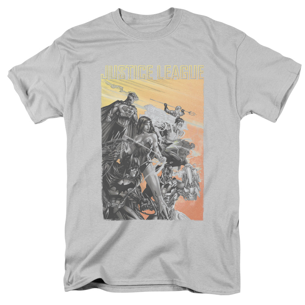 Justice League Red Dawn Mens T Shirt Silver Officially Licensed
