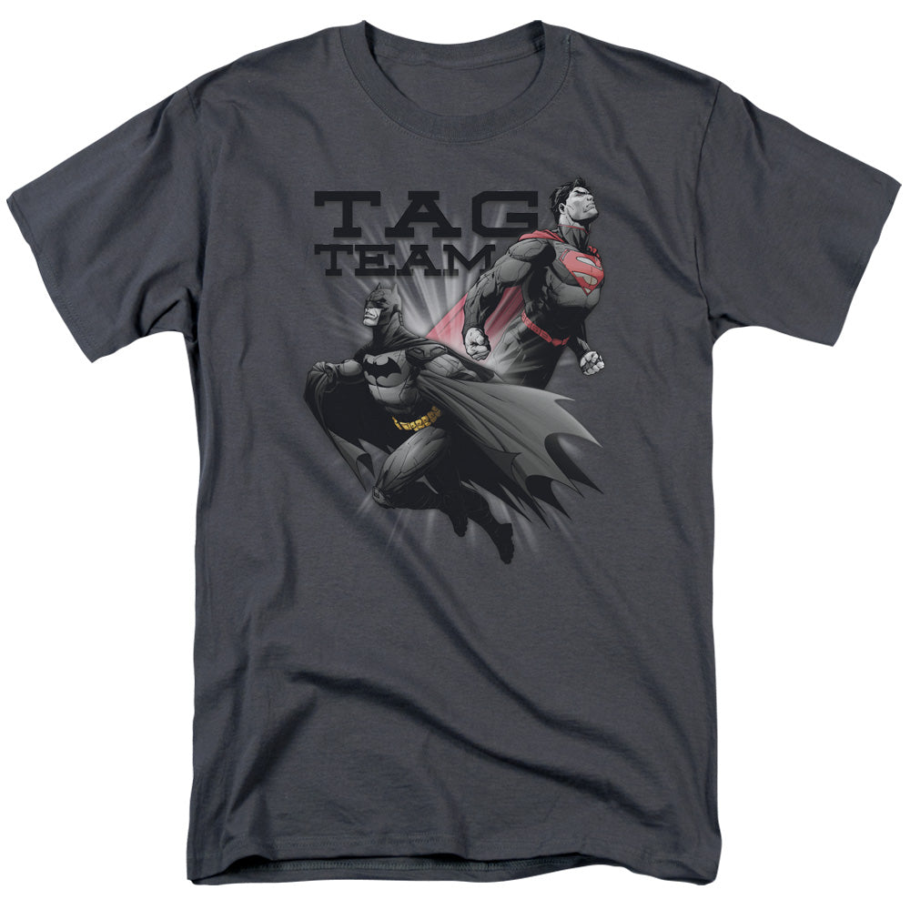 Justice League Tag Team Mens T Shirt Charcoal Officially Licensed