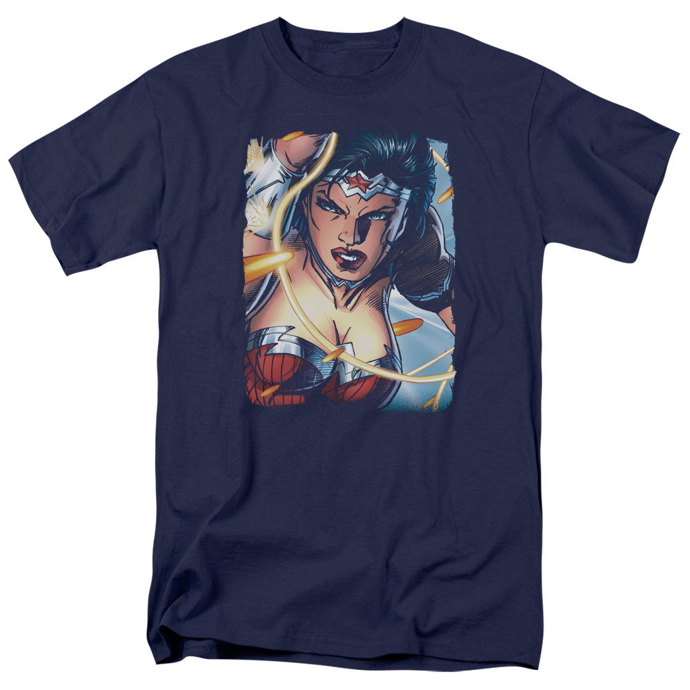 Justice League Scowl Mens T Shirt Navy Blue Officially Licensed