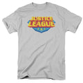 Justice League 8 Bit Logo Mens T Shirt Silver Officially Licensed