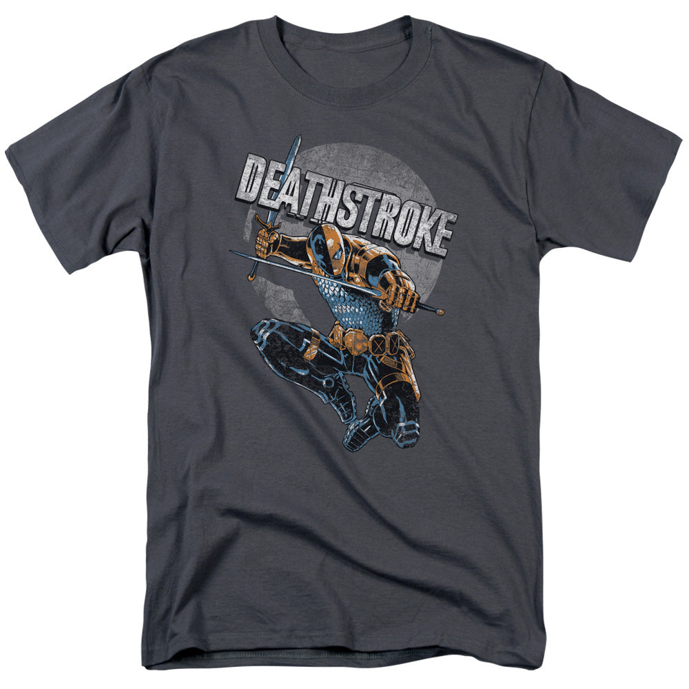 Justice League Deathstroke Retro Mens T Shirt Charcoal Officially Licensed