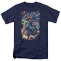 Justice League Under Attack Mens T Shirt Navy Blue Officially Licensed