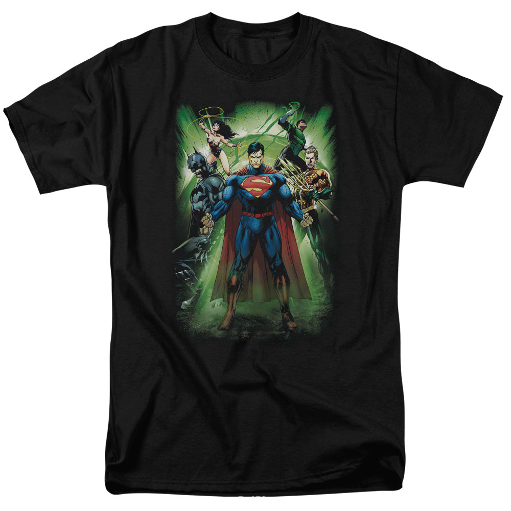Justice League Power Burst Mens T Shirt Black Officially Licensed
