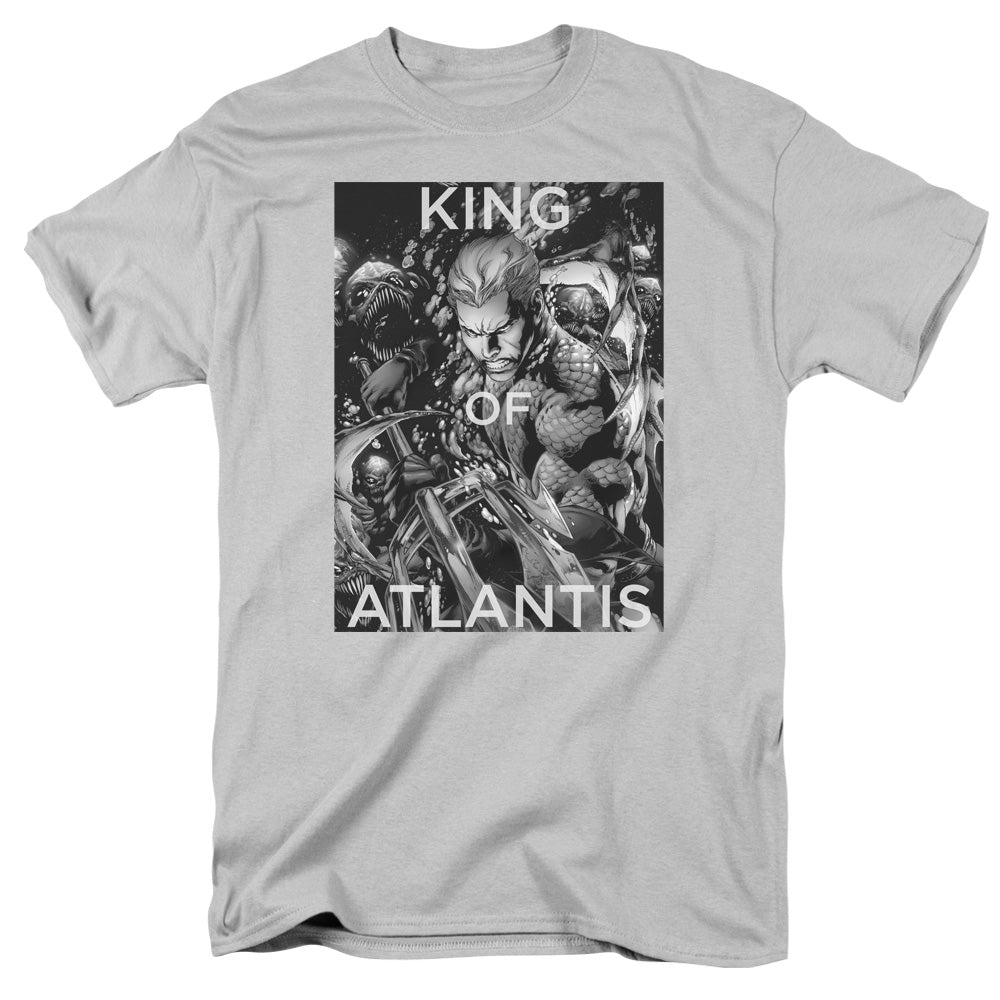 Justice League King of Atlantis Mens T Shirt Silver Officially Licensed