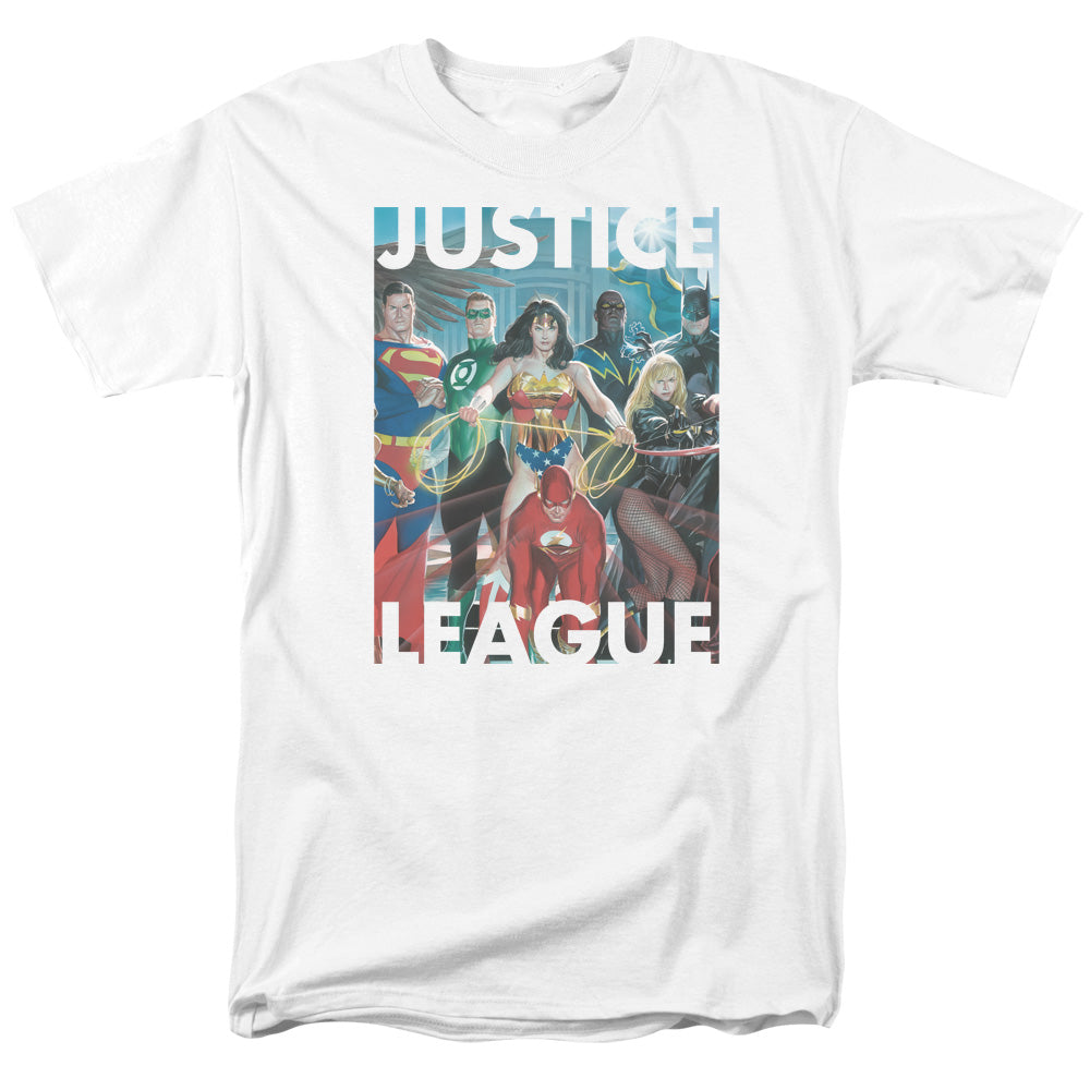Justice League Hall of Justice Mens T Shirt White Officially Licensed