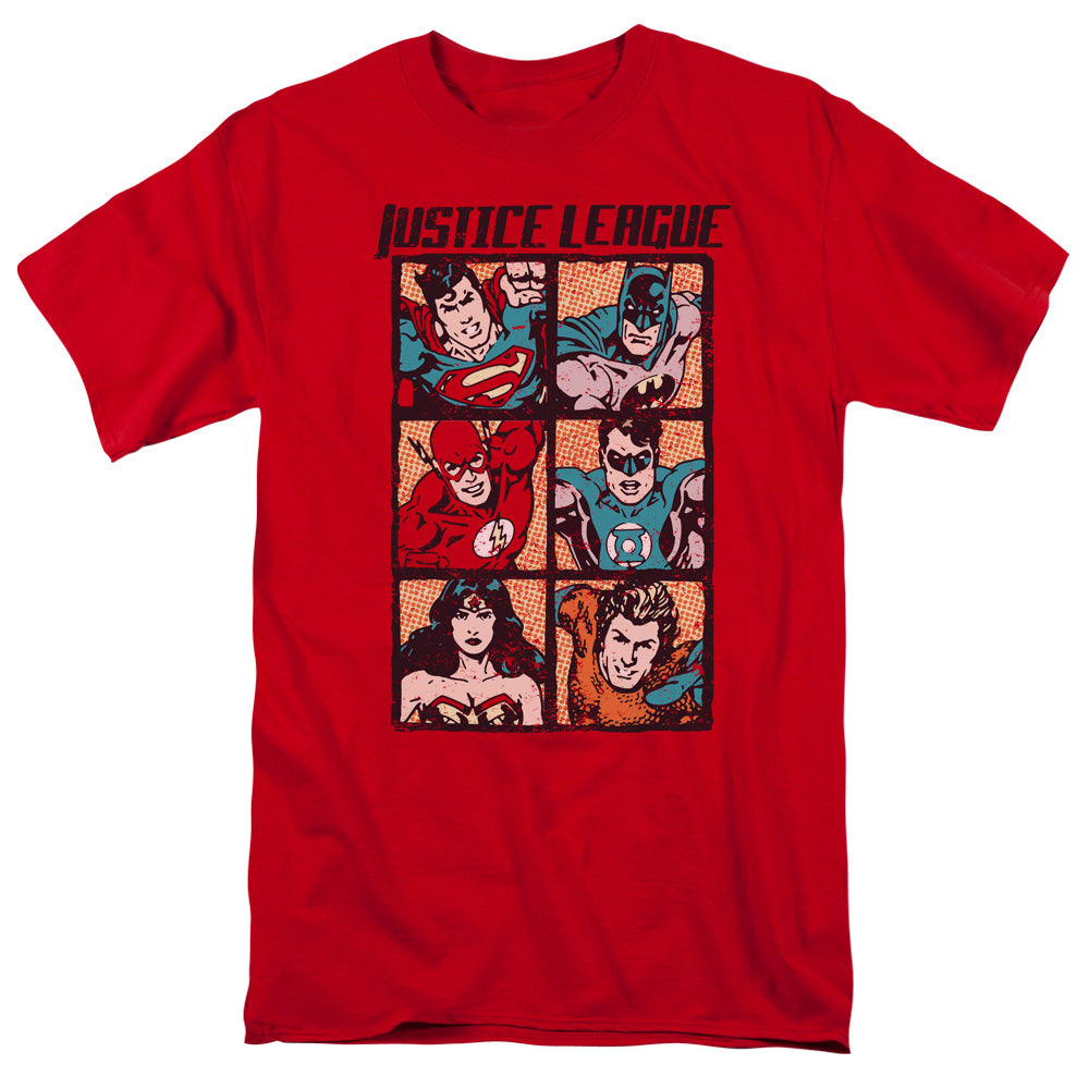 Justice League Rough Panels Mens T Shirt Red Officially Licensed