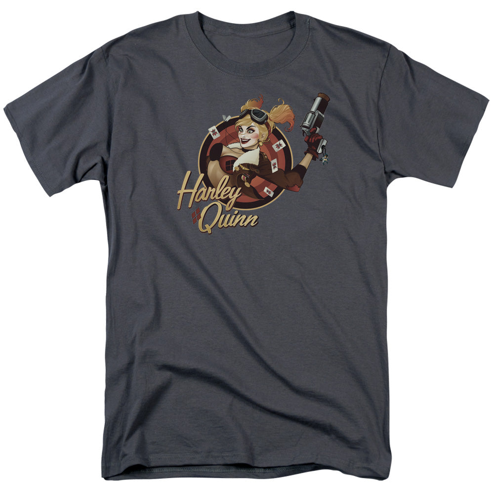 Justice League Harley Bomber Mens T Shirt Charcoal Officially Licensed