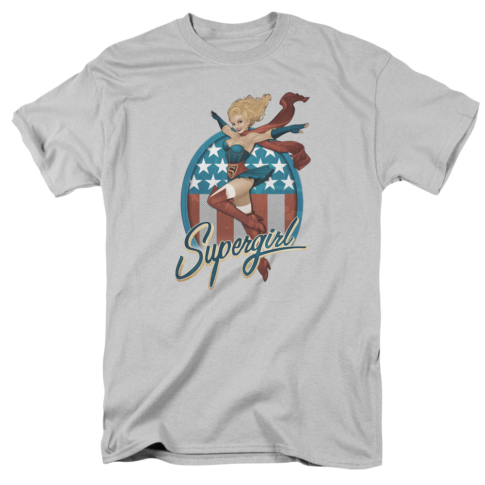 Justice League Supergirl Bombshell Mens T Shirt Silver Officially Licensed