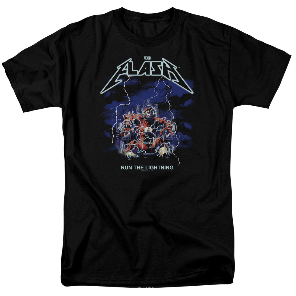 The Flash Run the Lightning Mens T Shirt Black Officially Licensed
