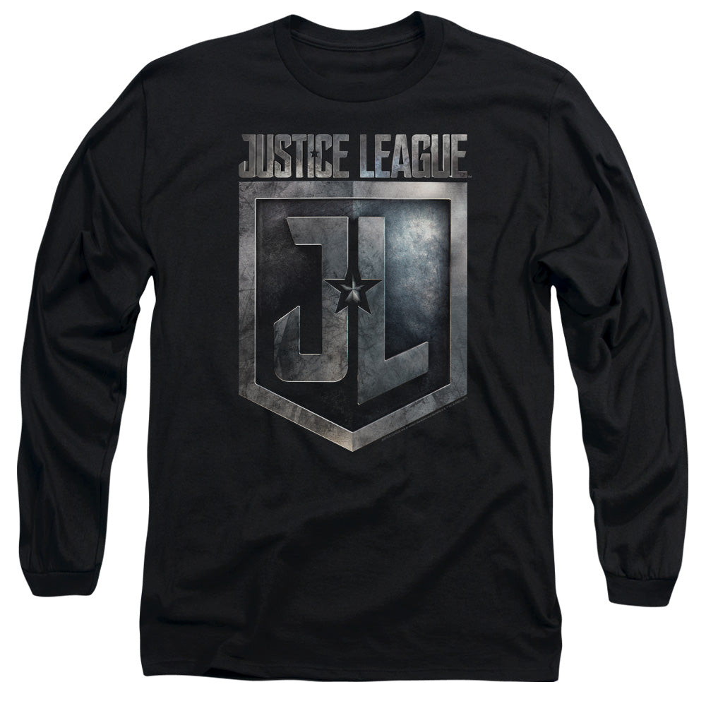 Justice League Movie Shield Logo Mens Long Sleeve Shirt Black Officially Licensed Officially Licensed