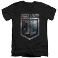 Justice League Movie Shield Logo Mens Slim Fit V-Neck T Shirt Black Officially Licensed