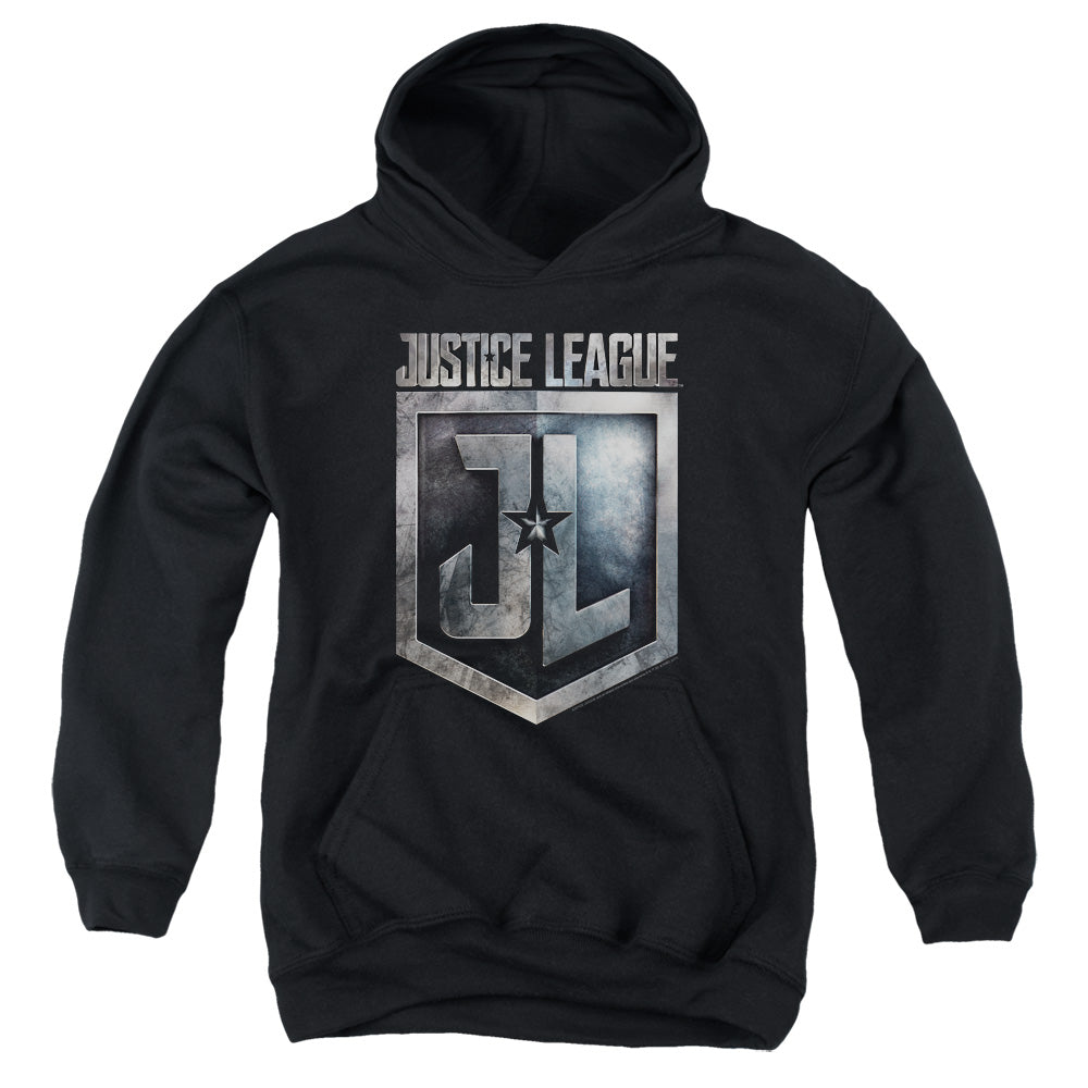 Justice League Movie Shield Logo Kids Youth Hoodie Black Officially Licensed