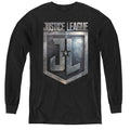 Justice League Movie Shield Logo Long Sleeve Kids Youth T Shirt Black Officially Licensed