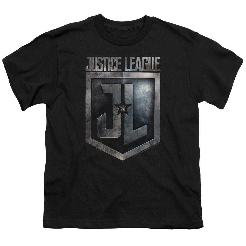 Justice League Movie Shield Logo Kids Youth T Shirt Black Officially Licensed
