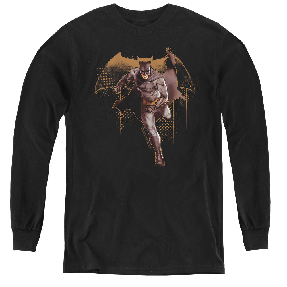 Justice League Movie Caped Crusader Long Sleeve Kids Youth T Shirt Black Officially Licensed
