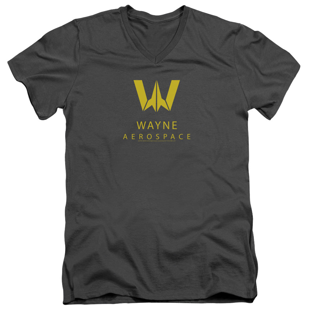 Justice League Movie Wayne Aerospace Mens Slim Fit V-Neck T Shirt Charcoal Officially Licensed