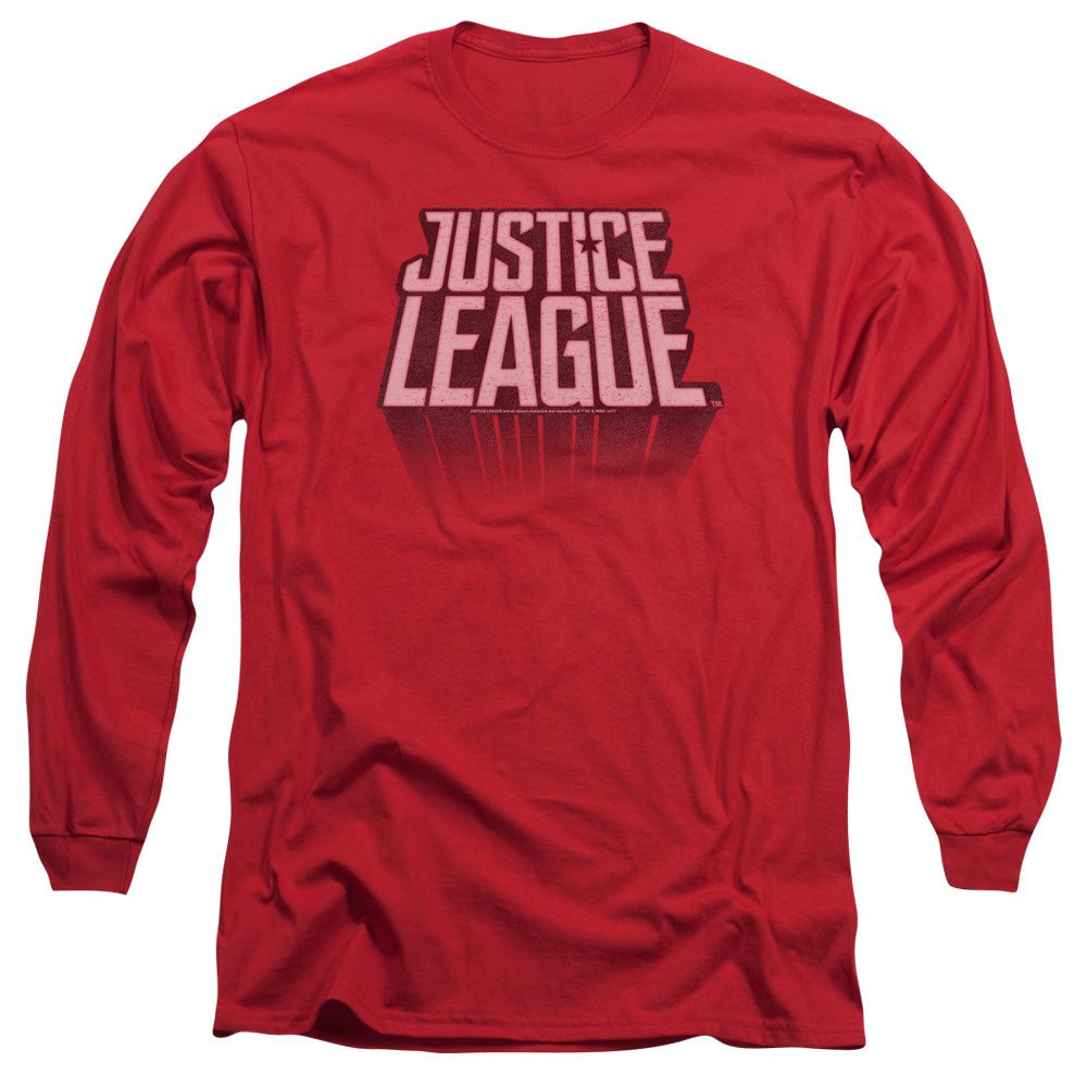 Justice League Movie League Distressed Mens Long Sleeve Shirt Red Officially Licensed Officially Licensed