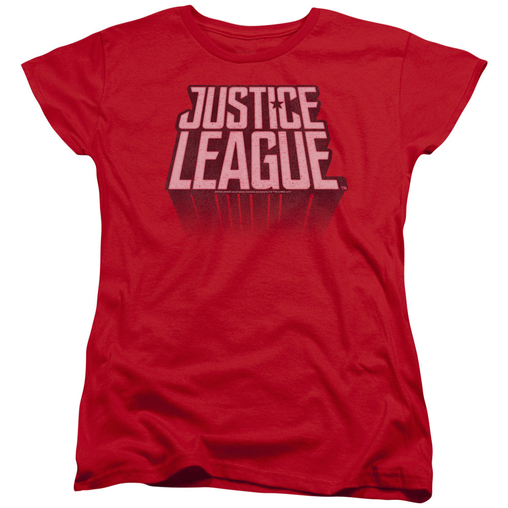 Justice League Movie League Distressed Womens T Shirt Red Officially Licensed
