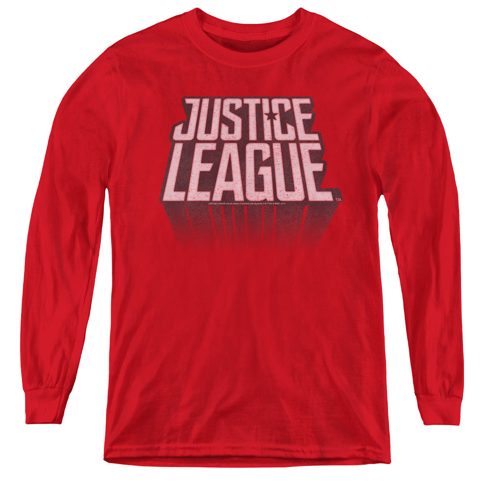 Justice League Movie League Distressed Long Sleeve Kids Youth T Shirt Red Officially Licensed