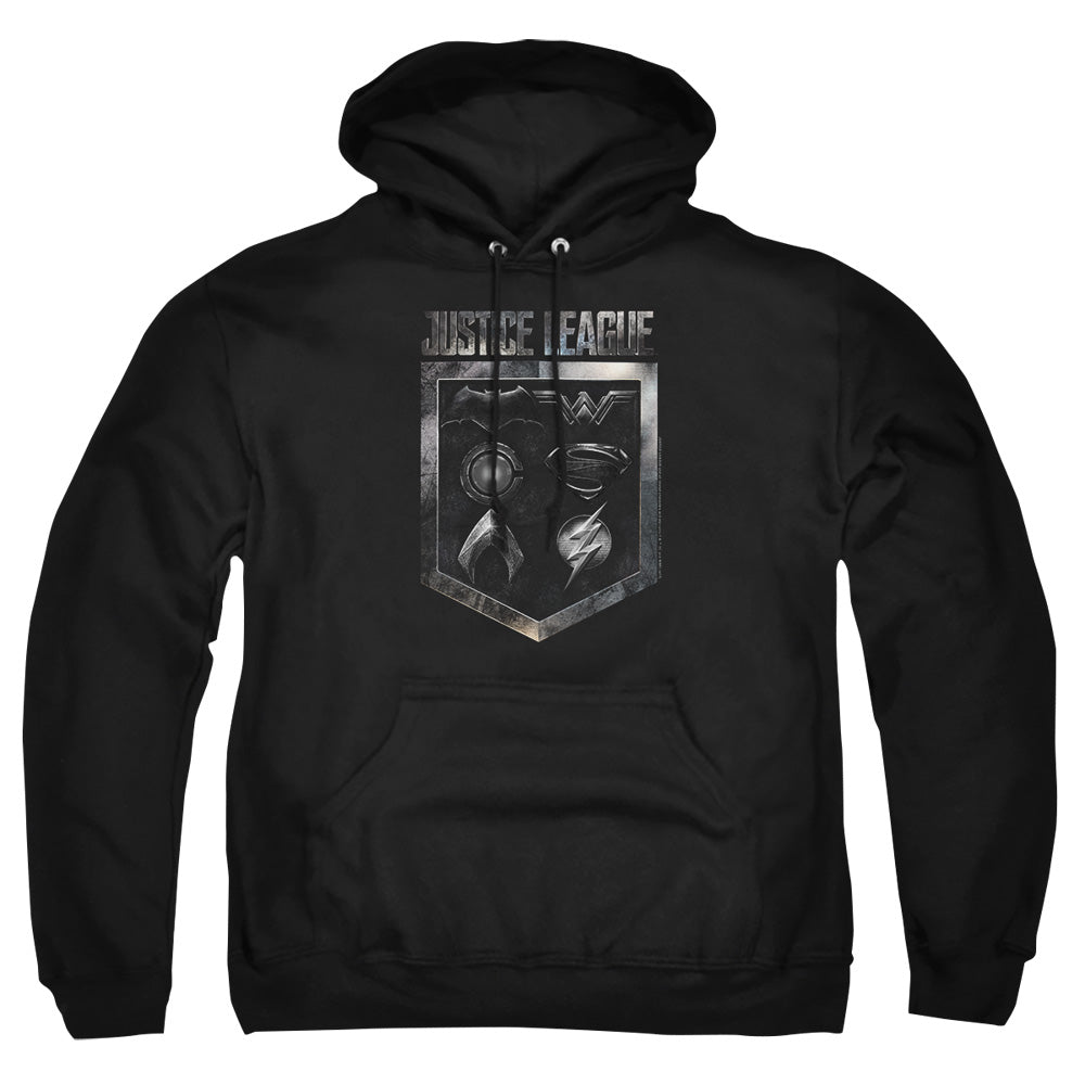 Justice League Movie Shield Of Emblems Mens Hoodie Black Officially Licensed