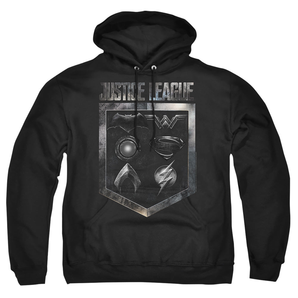 Justice League Movie Shield Of Emblems Mens Hoodie Black Officially Licensed