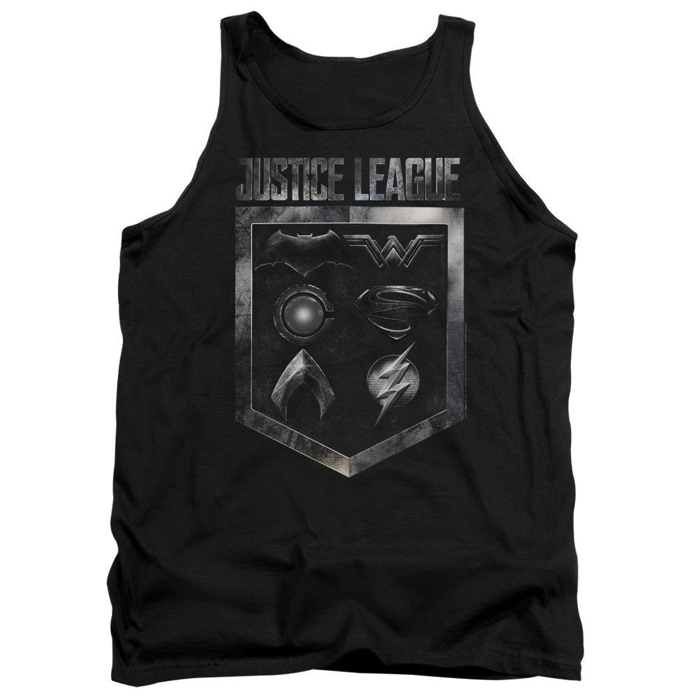 Justice League Movie Shield Of Emblems Mens Tank Top Shirt Black Officially Licensed
