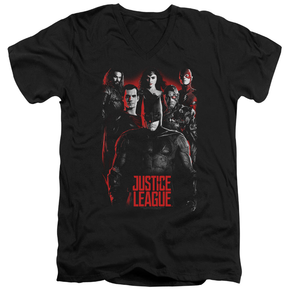 Justice League Movie the League Mens Slim Fit V-Neck T Shirt Black Officially Licensed