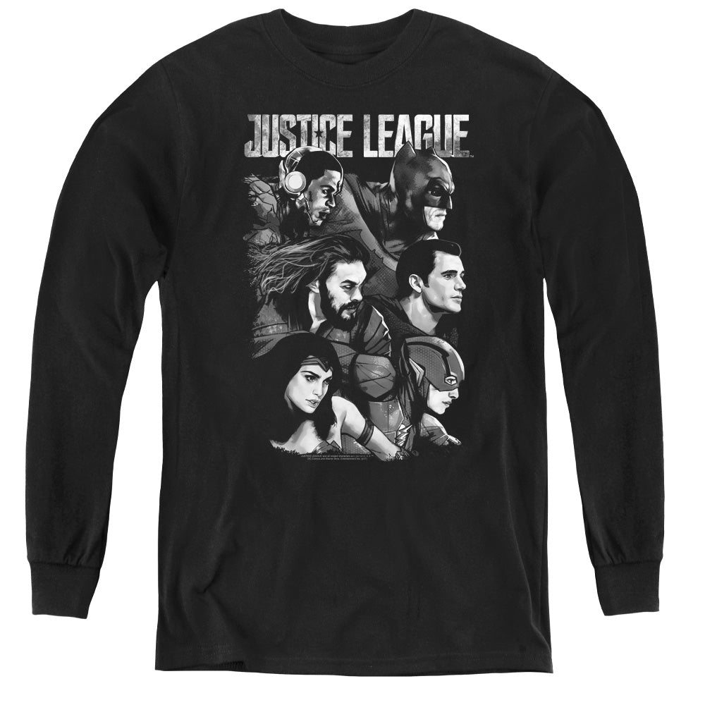 Justice League Movie Pushing Forward Long Sleeve Kids Youth T Shirt Black Officially Licensed