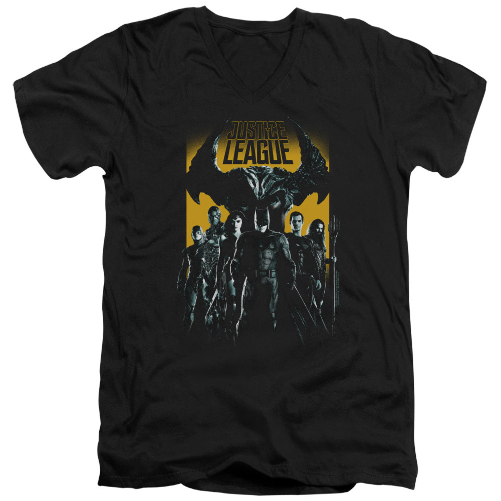 Justice League Movie Stand Up to Evil Mens Slim Fit V-Neck T Shirt Black Officially Licensed